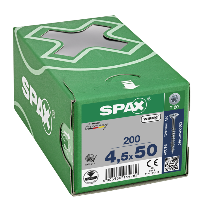 Spax spaanplaatschroeven T20 verzinkt 4.5 x 50 mm deeldraad 200 stuks