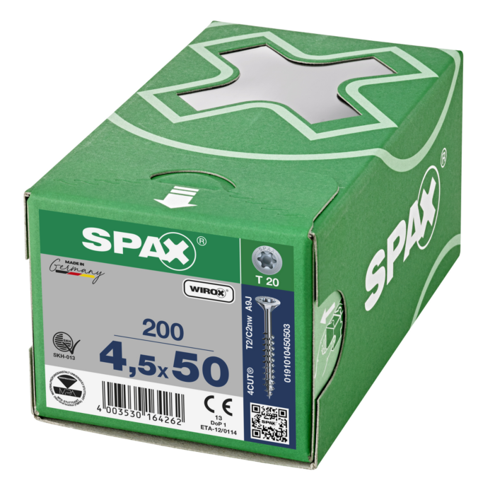 Spax spaanplaatschroeven T20 verzinkt 4.5 x 50 mm deeldraad 200 stuks