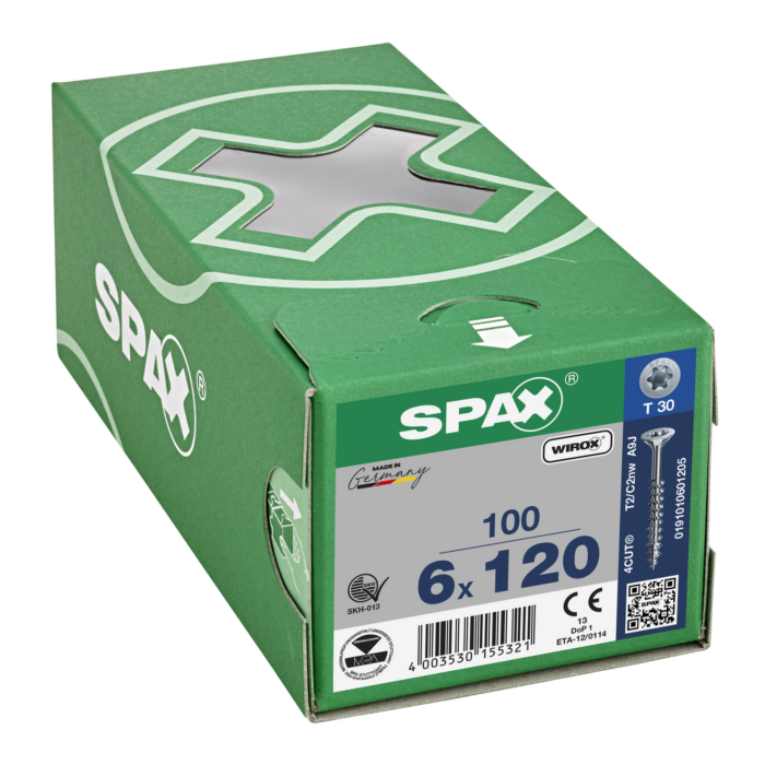 Spax spaanplaatschroeven T30 verzinkt 6 x 120 mm deeldraad 100 stuks