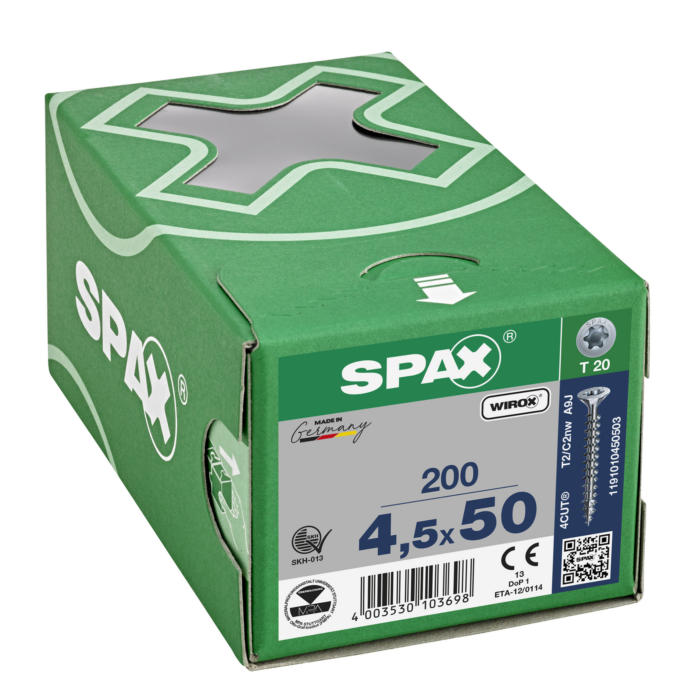 Spax spaanplaatschroeven T20 verzinkt 4.5 x 50 mm voldraad 200 stuks