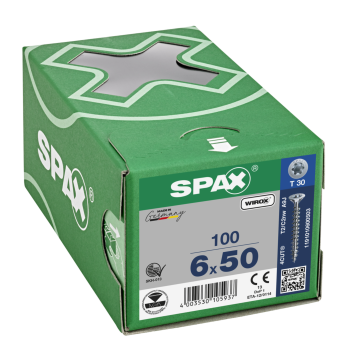 Spax spaanplaatschroeven T20 verzinkt 6 x 50 mm voldraad 100 stuks
