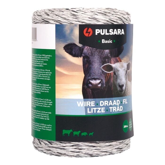 Pulsara schrikdraad Basic wit rol 200 meter Pulsara schrikdraad Basic wit rol 200 meter