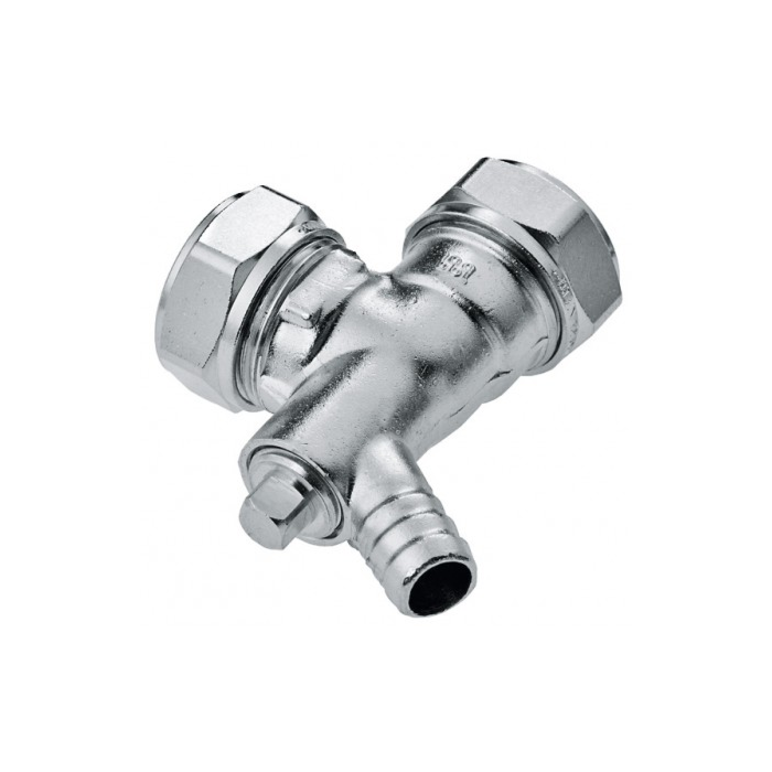 Bonfix messing Knie met aftapgelegenheid vertind 2 x knel 22 mm Bonfix messing Knie met aftapgelegenheid vertind 2 x knel 22 mm