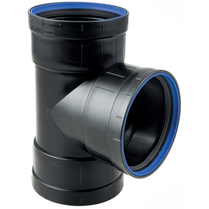 PP t-stuk zwart 3 x manchet 110 mm x 110 mm 90° stromend