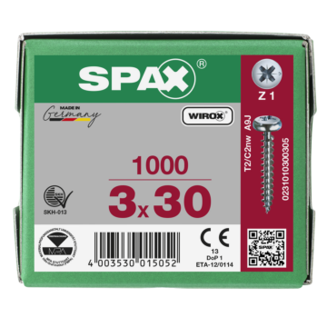 Spax spaanplaatschroeven PZ1 bolkop staal 3 mm voldraad