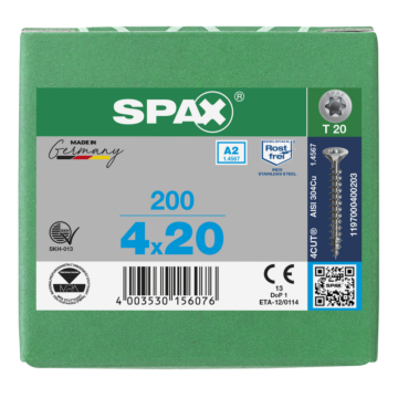 Spax spaanplaatschroeven T20 RVS A2 4 mm voldraad