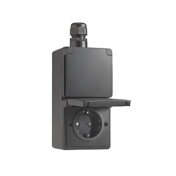 Niko new hydro zwarte spuitwaterdichte wandcontactdoos 2-voudig verticaal